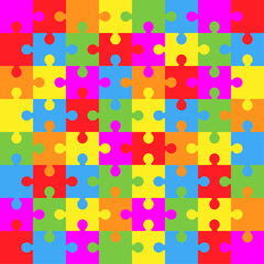 64 colorful jigsaw puzzle pieces background stock vector.