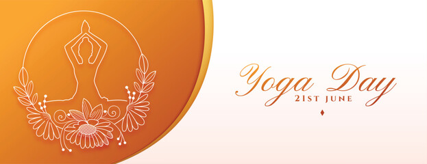 line style artistic 21st yoga day celebration banner design