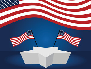 3d discount sale podium star for poster promotional independence day of usa  with blue background and american flag