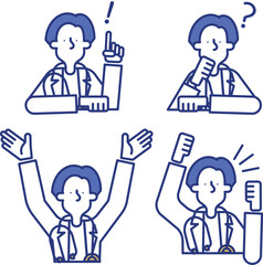 白衣を着用した男性のシンプルなアイコンセット（B）