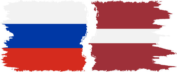 Latvia and Russia grunge flags connection vector - obrazy, fototapety, plakaty