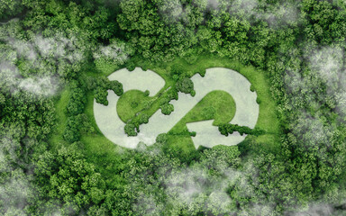 The circular economy icon on nature background in The concept circular economy for future growth of business and design to reuse and renewable material resources and environment sustainable - obrazy, fototapety, plakaty