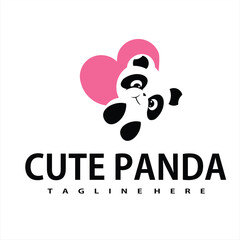 cute panda animal logo with logo vector illustration