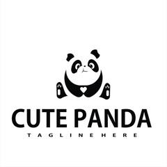cute panda animal logo with logo vector illustration
