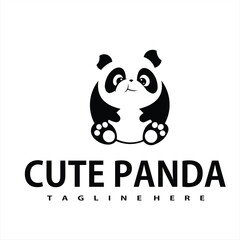 cute panda animal logo with logo vector illustration