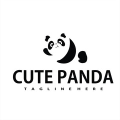 cute panda animal logo with logo vector illustration
