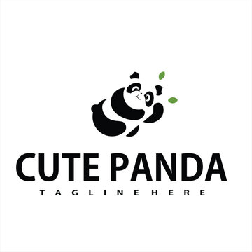 cute panda animal logo with logo vector illustration