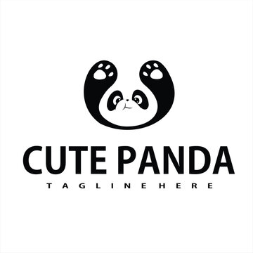 cute panda animal logo with logo vector illustration