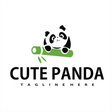 cute panda animal logo with logo vector illustration