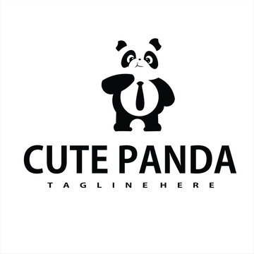 cute panda animal logo with logo vector illustration