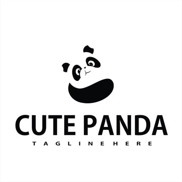 cute panda animal logo with logo vector illustration