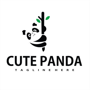 cute panda animal logo with logo vector illustration