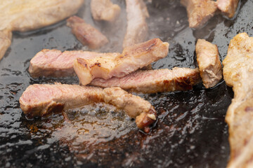 Grilled Pork Belly in a Cast Iron Pan