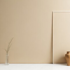 Artistic interior still life. minimal decor concept. Empty beige wall background. Generative Ai