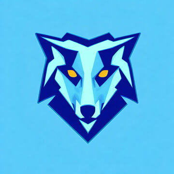 Illustration of blue wolf dog, logo, symbol, simple icon, creative design, elegant, dark background