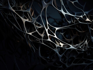 Dark black abstract background An abstract image featuring organic shapes and lines that intersect and overlap created with Generative AI technology..