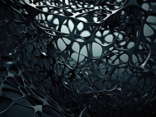 Dark black abstract background An abstract image featuring organic shapes and lines that intersect and overlap created with Generative AI technology..