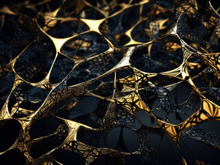 Fototapeta na wymiar Dark black and gold abstract background An abstract image featuring organic shapes and lines that intersect and overlap created with Generative AI technology..