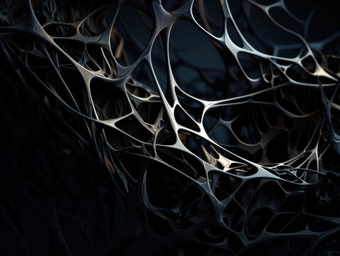Dark black abstract background An abstract image featuring organic shapes and lines that intersect and overlap created with Generative AI technology..