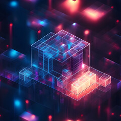 digital technology background of luminescent cubes as source of data