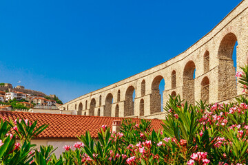 Obraz premium Old town and aqueduct in Kavala, Macedonia, Greece, Europe in summer