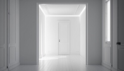 Empty room in a bright clean interior,empty room design.Generative AI.