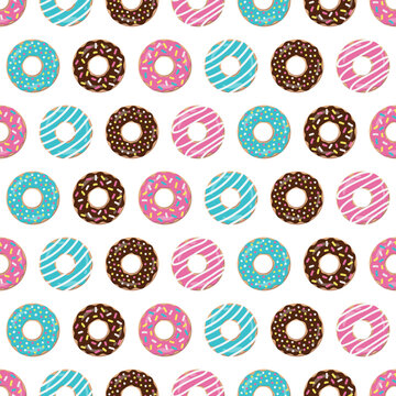 Seamless donut sprinkle pattern. Flat style vector image