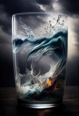 Storm in a waterglass as visualization of metaphor (Generative AI)