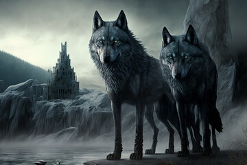 Two wolves in a grey world