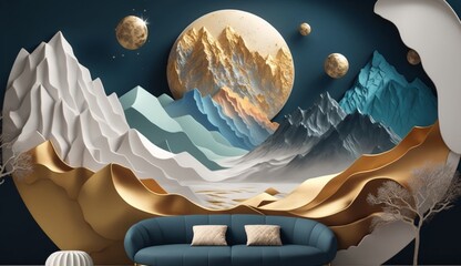 3d modern interior mural wall art decor wallpaper .Generative AI.