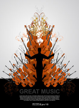 The orchestra vector background. The banner of concert classical music. The philharmonic orchestra.  