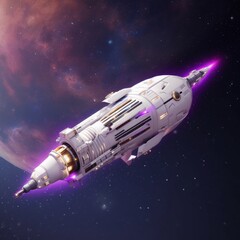 Fototapeta premium 2300s white spacecraft in purple cosmos created by Generative AI