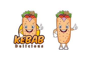 Kebab logo design template mascot illustration vector