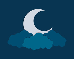 Fototapeta na wymiar Happy Islamic New Year With Crescent Moon And Cloud