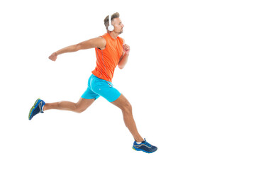 sporty man sport runner sportsman running and joggig in sportswear has stamina isolated on white...