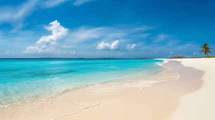 Fototapeta na wymiar White sandy beach with turquoise sea. Generative AI