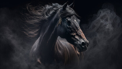 Black horse smock background.Generative AI.