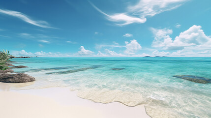 Obraz premium White sandy beach with turquoise sea. Generative AI