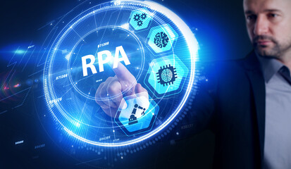 RPA Robotic process automation innovation technology concept. Business, technology, internet and networking concept.