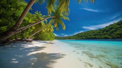 Tropical beach with white sand and palms