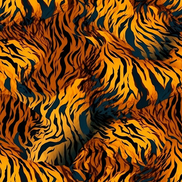 Seamless pattern with a tiger fur stripes created with Generative AI technology