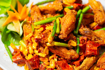 Fried chicken with various spices