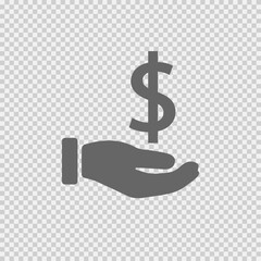 Dollar in hand vector icon. Money symbol simpleisolated illustration.