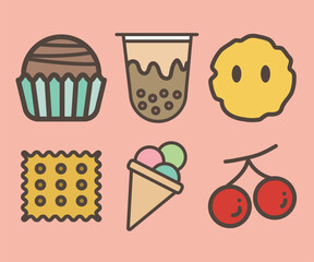 Candy icon set, Set of bright sweets in doodle style.