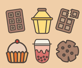 Candy icon set, Set of bright sweets in doodle style.