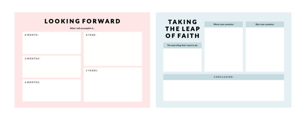 Set of printable vector manifestation, affirmation, gratitude planner template set for journaling, self-reflection, self care, shadow work, or coaching