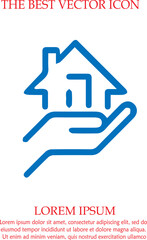 House in hand vector icon. Real estate symbol. Vector illustration EPS 10.