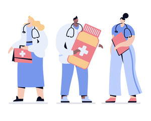 doctors people vector doctors and nurses doctor with medicine bottle