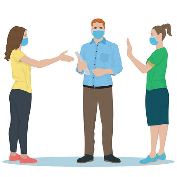 color set with three people in medicine masks