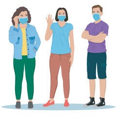 Obraz premium masked young people protected from virus disease in vector